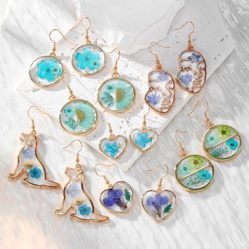 Zinc Alloy Drop Earring, Plastic, with Dried Flower & Zinc Alloy, epoxy gel, fashion jewelry 