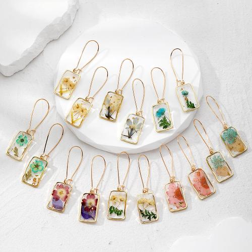 Zinc Alloy Drop Earring, Plastic, with Dried Flower & Zinc Alloy, epoxy gel, fashion jewelry 