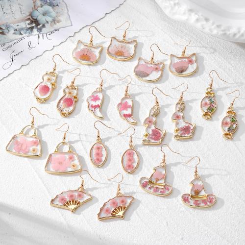 Zink Legierung Tropfen Ohrring, Kunststoff, mit Getrocknete Blumen & Zinklegierung, Epoxidharzklebstoff, Modeschmuck, keine, verkauft von Paar[