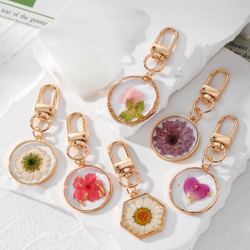 Zink-Legierung Schlüsselanhänger Schmuck, Kunststoff, mit Getrocknete Blumen & Zinklegierung, Epoxidharzklebstoff, DIY, keine, verkauft von PC[