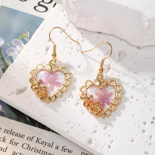 Zink Legierung Tropfen Ohrring, Zinklegierung, mit Getrocknete Blumen, Epoxidharzklebstoff, Modeschmuck, keine, verkauft von Paar[