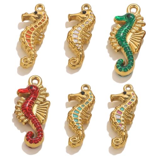 Pendentifs en acier inoxydable émail, Acier inoxydable 304, hippocampe, Plaqué d'or 18K, DIY & styles différents pour le choix, plus de couleurs à choisir Vendu par sac