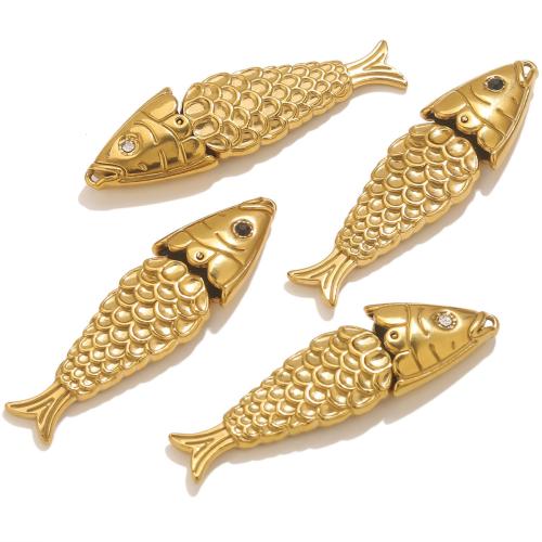 Pendentifs en acier inoxydable strass, Acier inoxydable 304, poisson, Placage, DIY & styles différents pour le choix & avec strass, doré, Vendu par PC
