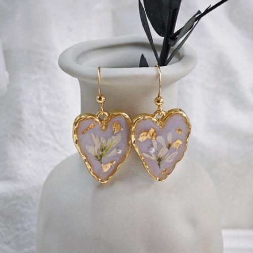 Zinc Alloy Drop Earring, with ABS Plastic Pearl & Dried Flower, fashion jewelry & for woman & epoxy gel 