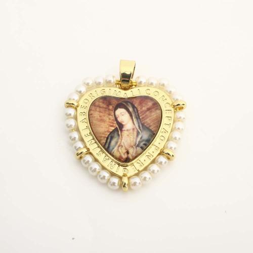 Brass Heart Pendants, with Plastic & Plastic Pearl, DIY 