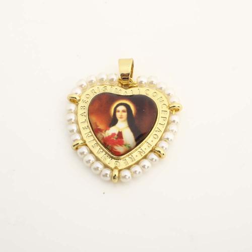 Brass Heart Pendants, with Plastic & Plastic Pearl, DIY 