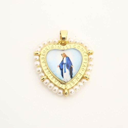 Brass Heart Pendants, with Plastic & Plastic Pearl, DIY 