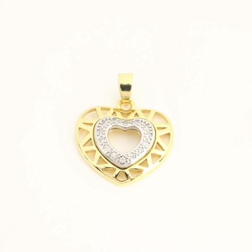 Cubique Pendentif en laiton zircon pavent, coeur, DIY & pavé de micro zircon & creux, doré, Vendu par PC