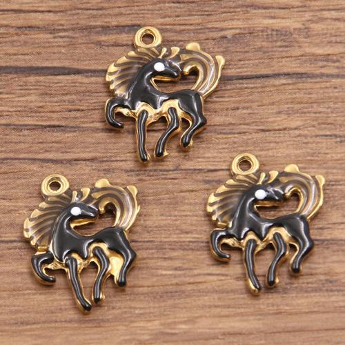 Emaille Edelstahl Anhänger, 304 Edelstahl, Pferd, goldfarben plattiert, DIY, keine, verkauft von PC