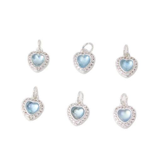 Cubique Pendentif en laiton zircon pavent, avec aigue-marine, coeur, Placage, DIY & pavé de micro zircon, couleurs mélangées Vendu par PC
