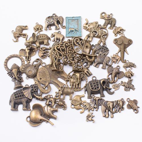 Zinc Alloy Animal Pendants, Elephant, plated, mixed pattern & DIY & with rhinestone pendant length 10-60mm 