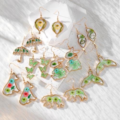 Zinc Alloy Drop Earring, Plastic, with Dried Flower & Zinc Alloy, epoxy gel, fashion jewelry 