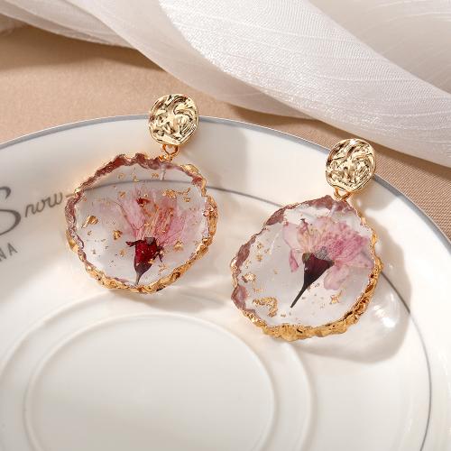Zinc Alloy Drop Earring, Plastic, with Dried Flower & Zinc Alloy, epoxy gel, fashion jewelry 