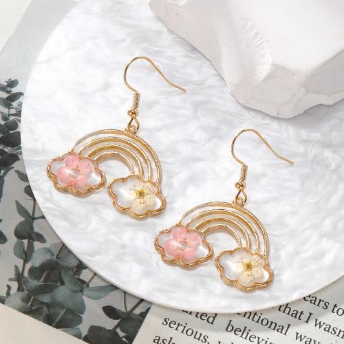 Zink Legierung Tropfen Ohrring, Kunststoff, mit Getrocknete Blumen & Zinklegierung, Epoxidharzklebstoff, Modeschmuck, keine, verkauft von Paar[