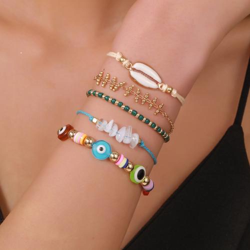 цинковый сплав браслет, с Seedbead & полимерный клей & Ракушка, ювелирные изделия моды, Много цветов для выбора, 5ПК/указан, продается указан