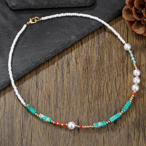 perle de plastique collier, avec Seedbead & turquoise & alliage de zinc, Placage de couleur d'or, bijoux de mode, plus de couleurs à choisir, Vendu par PC