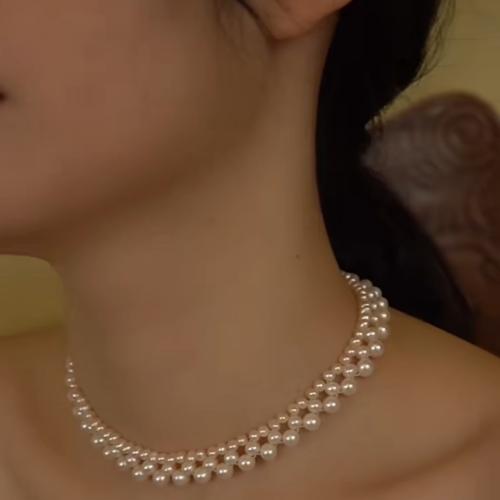 Природное пресноводное жемчужное ожерелье, Пресноводные жемчуги, с 925 пробы, Круглая, плакирован серебром, ювелирные изделия моды, белый продается сумка[