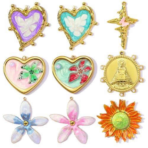 Emaille Edelstahl Anhänger, 304 Edelstahl, mit ABS-Kunststoff-Perlen & Harz, goldfarben plattiert, DIY, keine, 3PCs/Tasche, verkauft von Tasche