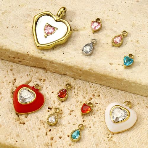 colgantes del acero inoxidable con cúbico zirconia, acero inoxidable 304, con Nácar Blanca, chapado en color dorado, Bricolaje & micro arcilla de zirconia cúbica & esmalte, más colores para la opción, 3PCs/Bolsa, Vendido por Bolsa