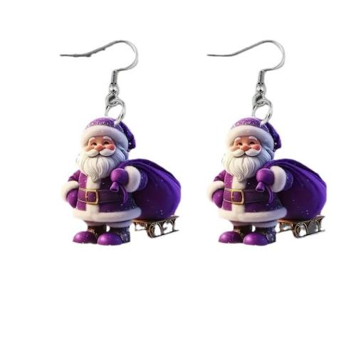 クリスマスイヤリング, 亜鉛合金, とともに アクリル, サンタクロース, 印刷, 3 D印刷 & クリスマスデザイン & 女性用, パープル 売り手 ペア