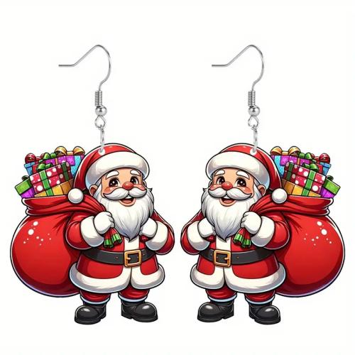 Christmas Earrings, Zinc Alloy, with Acrylic, Santa Claus, printing, 3D Printed & Christmas Design & for woman, red 