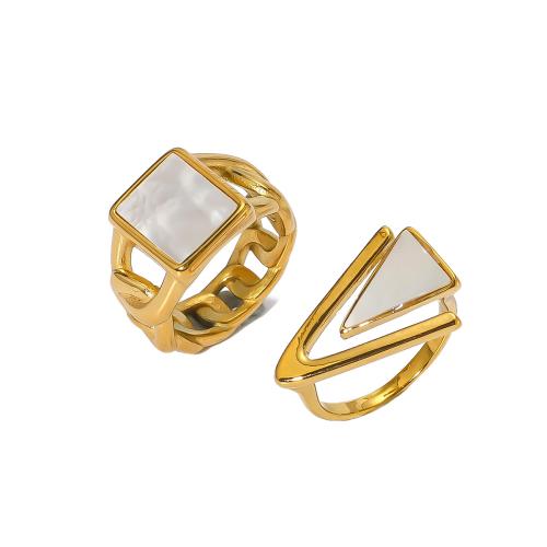 Bague en acier inoxydable, Acier inoxydable 304, avec coquille blanche, Placage de couleur d'or, normes différentes pour le choix & styles différents pour le choix & pour femme & creux, Vendu par PC