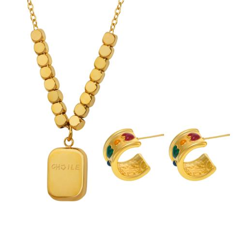 Conjuntos de joyería de acero inoxidable de esmalte, acero inoxidable 304, chapado, diferentes estilos para la opción & para mujer, más colores para la opción, Vendido por UD