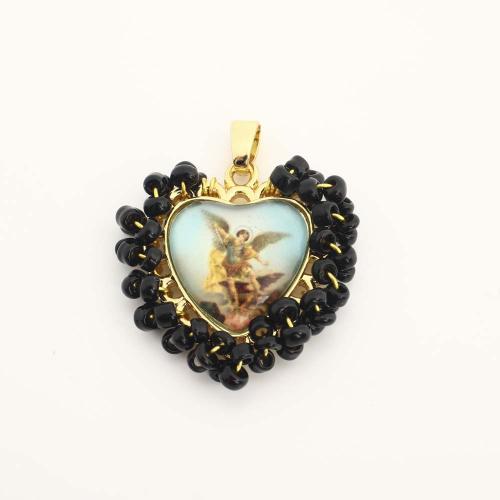 Bijoux pendentifs en laiton, avec plastique, coeur, DIY, doré, Vendu par PC