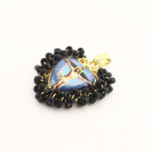 Bijoux pendentifs en laiton, avec plastique, coeur, DIY, doré, Vendu par PC