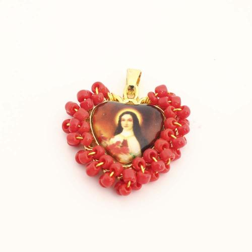 Bijoux pendentifs en laiton, avec plastique, coeur, DIY, doré, Vendu par PC