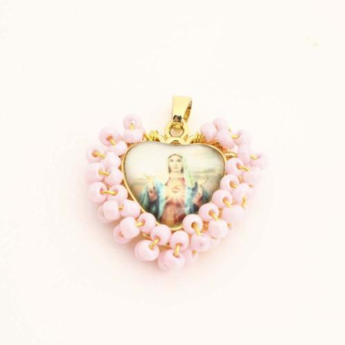 Bijoux pendentifs en laiton, avec plastique, coeur, DIY, doré, Vendu par PC