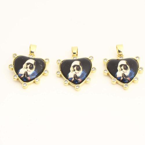 Cubique Pendentif en laiton zircon pavent, avec plastique, coeur, DIY & pavé de micro zircon, Or, Vendu par PC