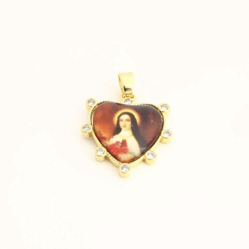 Cubique Pendentif en laiton zircon pavent, avec plastique, coeur, DIY & pavé de micro zircon, Or, Vendu par PC