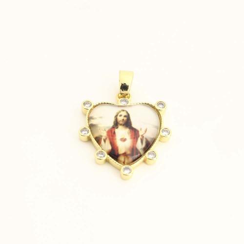 Cubique Pendentif en laiton zircon pavent, avec plastique, coeur, DIY & pavé de micro zircon, Or, Vendu par PC