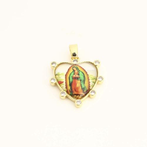 Cubique Pendentif en laiton zircon pavent, avec plastique, coeur, DIY & pavé de micro zircon, Or, Vendu par PC