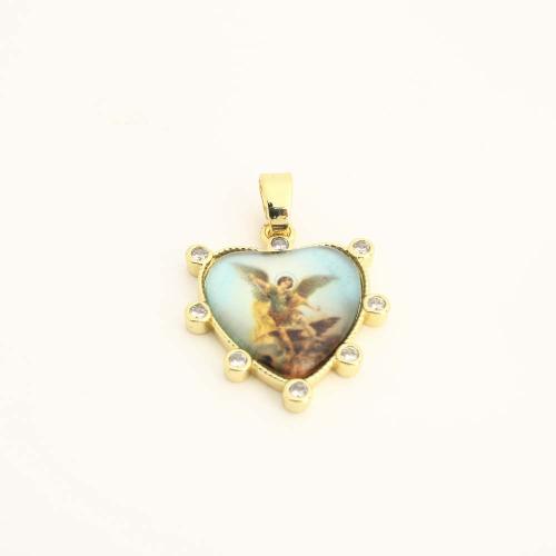 Cubique Pendentif en laiton zircon pavent, avec plastique, coeur, DIY & pavé de micro zircon, Or, Vendu par PC