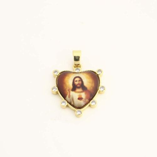 Cubique Pendentif en laiton zircon pavent, avec plastique, coeur, DIY & pavé de micro zircon, Or, Vendu par PC