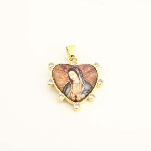 Cubique Pendentif en laiton zircon pavent, avec plastique, coeur, DIY & pavé de micro zircon, Or, Vendu par PC