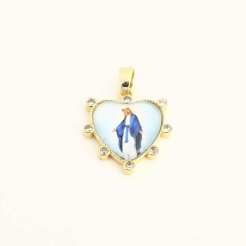 Cubique Pendentif en laiton zircon pavent, avec plastique, coeur, DIY & pavé de micro zircon, Or, Vendu par PC