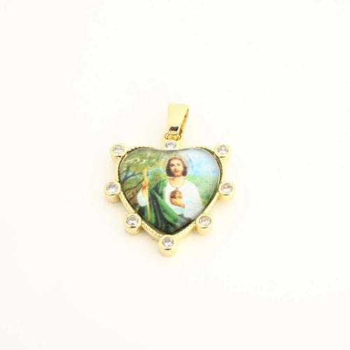 Cubique Pendentif en laiton zircon pavent, avec plastique, coeur, DIY & pavé de micro zircon, Or, Vendu par PC