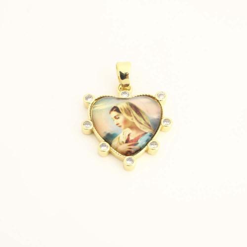 Cubique Pendentif en laiton zircon pavent, avec plastique, coeur, DIY & pavé de micro zircon, Or, Vendu par PC