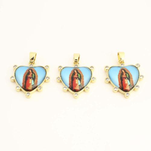 Cubique Pendentif en laiton zircon pavent, avec plastique, coeur, DIY & pavé de micro zircon, Or, Vendu par PC