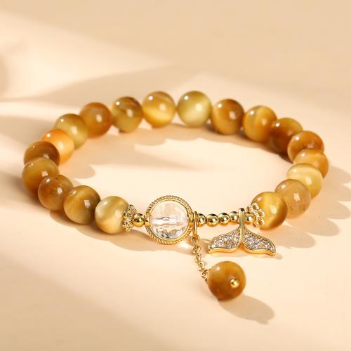 Tigerauge Armband, mit Rutilated Quarz & Messing, Modeschmuck & mit Strass, goldfarben, 8mm, verkauft von PC