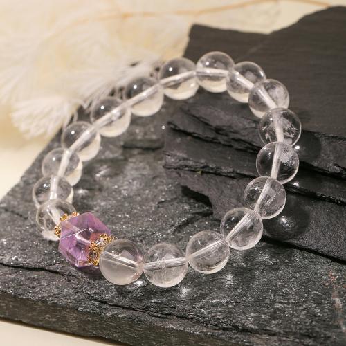 Bracelets quartz, quartz clair, avec améthyste & laiton, bijoux de mode & pavé de micro zircon, couleurs mélangées, 10mm, Vendu par PC