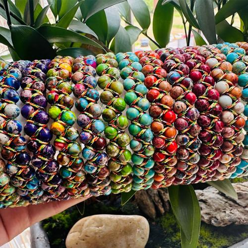 Impression Jasper Bracelet, with Nylon Cord, Round, Double Layer & Unisex Inner Approx 15mm 