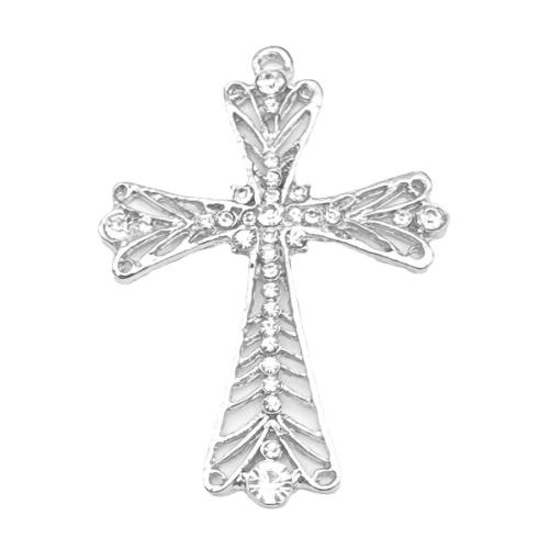 Zink Legierung Strass Anhänger, Zinklegierung, Kreuz, silberfarben plattiert, DIY & mit Strass, Silberfarbe, 71x101mm, verkauft von PC