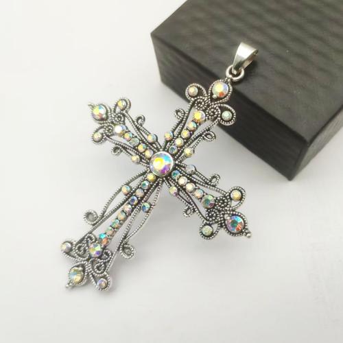 Zink Legierung Strass Anhänger, Zinklegierung, Kreuz, silberfarben plattiert, DIY & mit Strass, Silberfarbe, 80x105mm, verkauft von PC