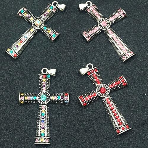 Zink Legierung Strass Anhänger, Zinklegierung, Kreuz, silberfarben plattiert, DIY & mit Strass, keine, 38x58mm, verkauft von PC