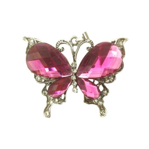 Zink Legierung Strass Anhänger, Zinklegierung, Schmetterling, silberfarben plattiert, DIY & mit Strass, keine, 64x50x12mm, verkauft von PC