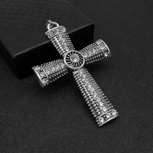 Zink Legierung Strass Anhänger, Zinklegierung, Kreuz, silberfarben plattiert, DIY & mit Strass, keine, verkauft von PC
